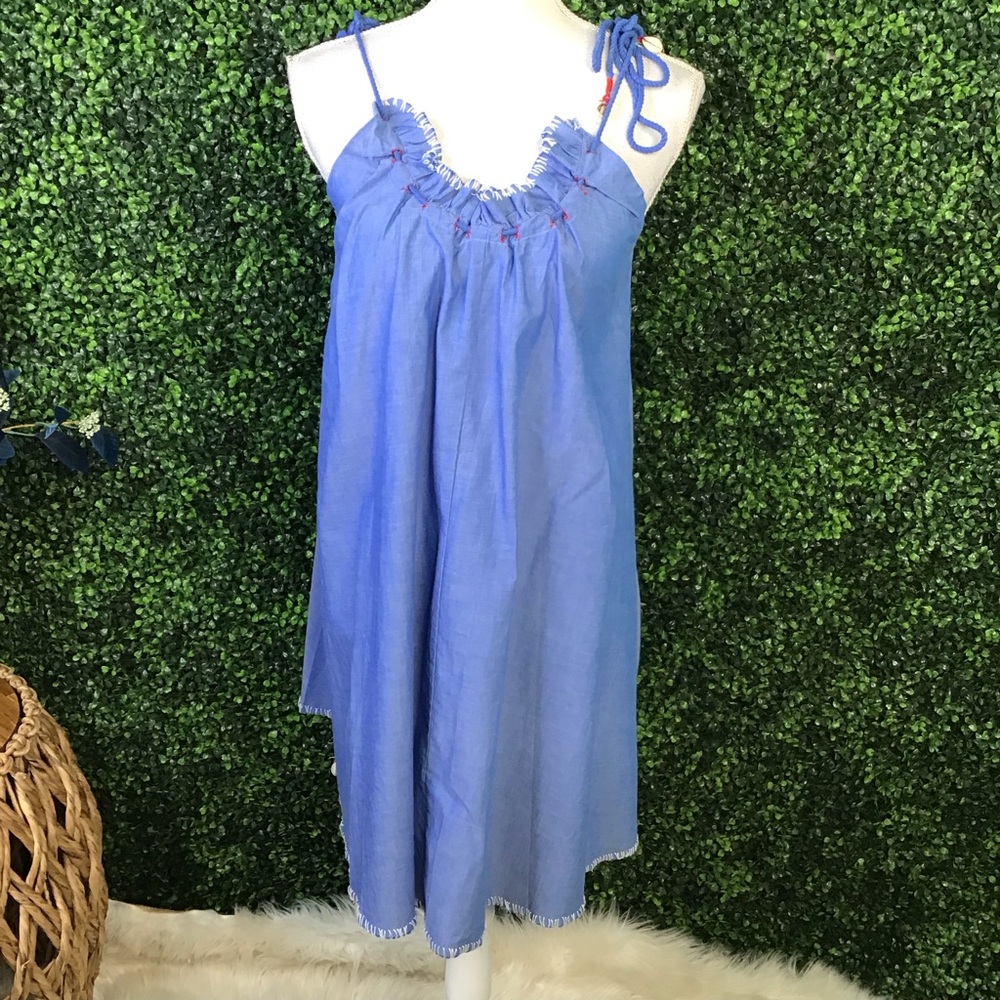 Nwt Polo Ralph Lauren Dress Sun Dress Denim Blue Chambray Embroidered Shells - Picture 5 of 10